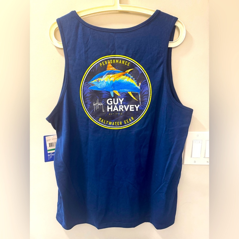 Guy Harvey Blue Tank Top with Yellow Fish Design
